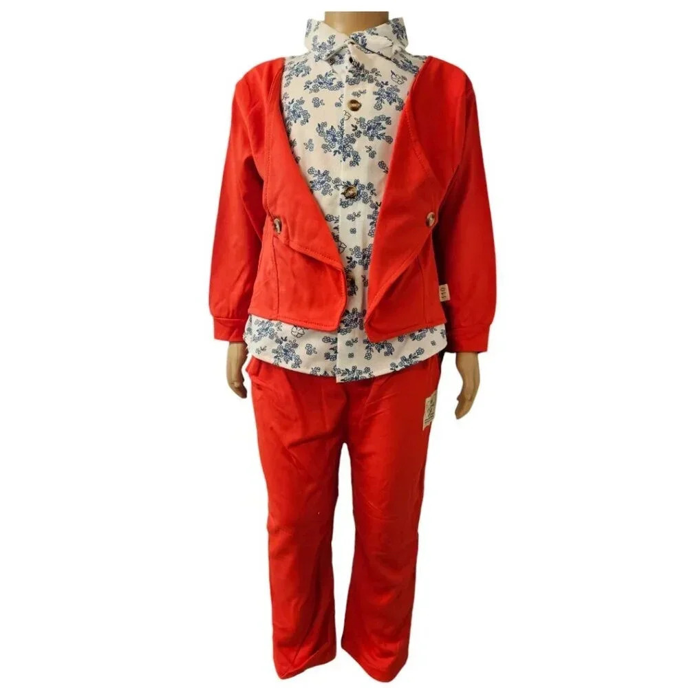 18-24M 2pcs Red Orange and White with Blue  Flower Faux Suit
